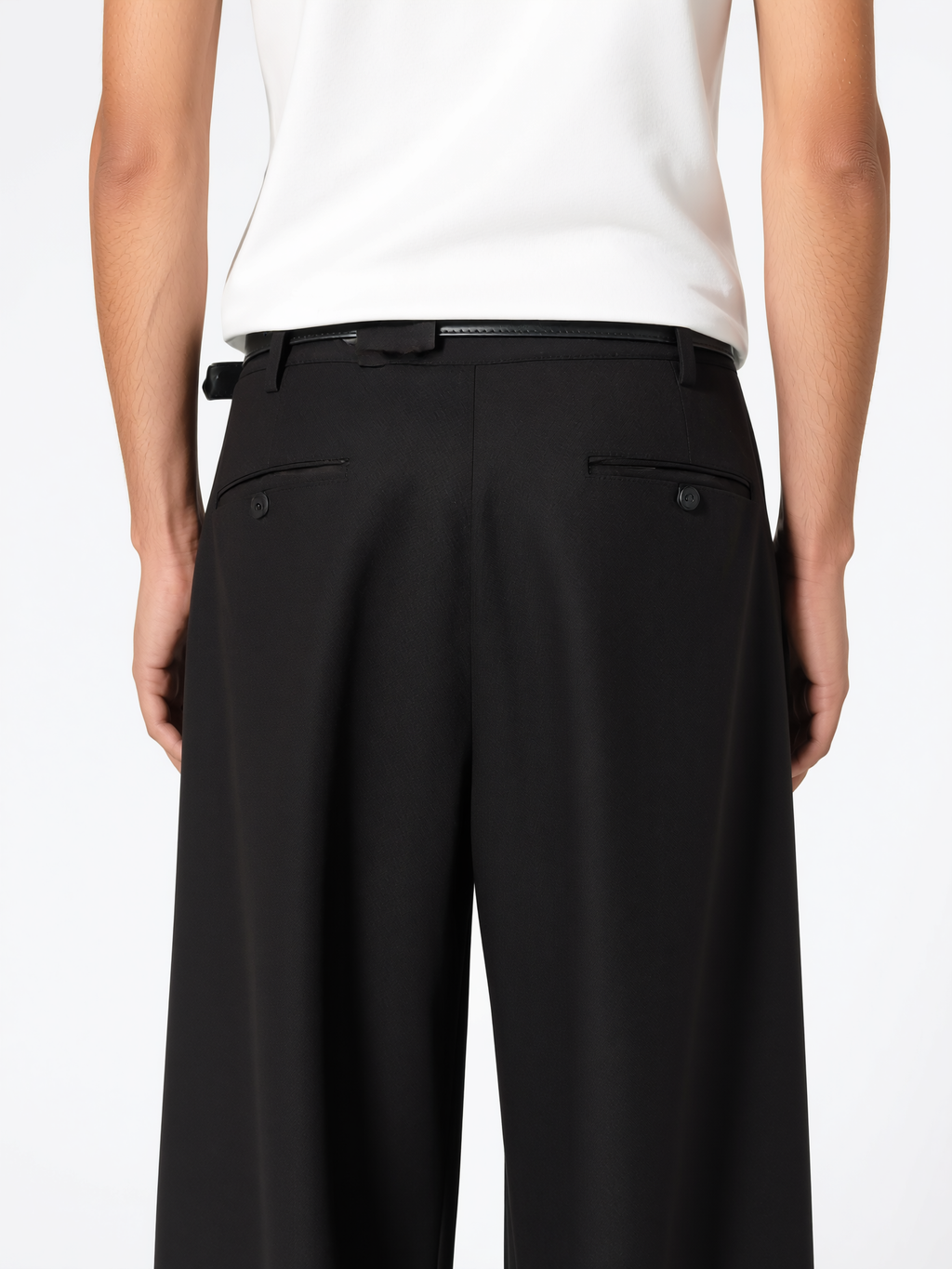 Black Wide Fit Pleated Trousers