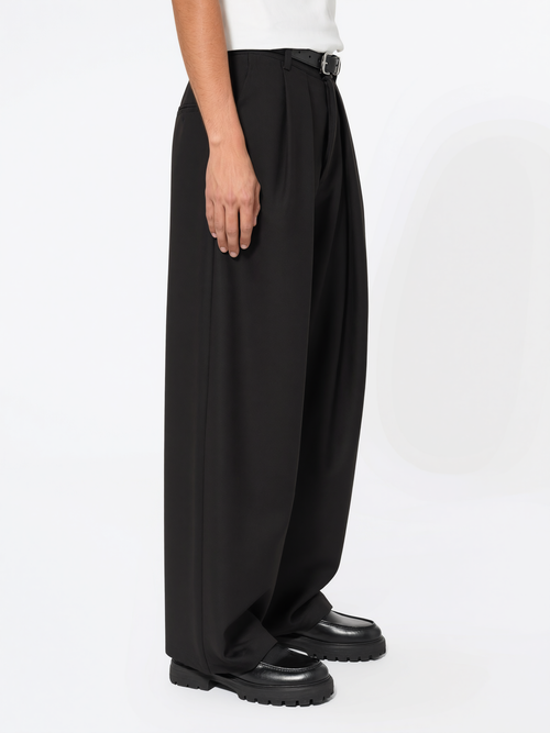 Black Wide Fit Pleated Trousers