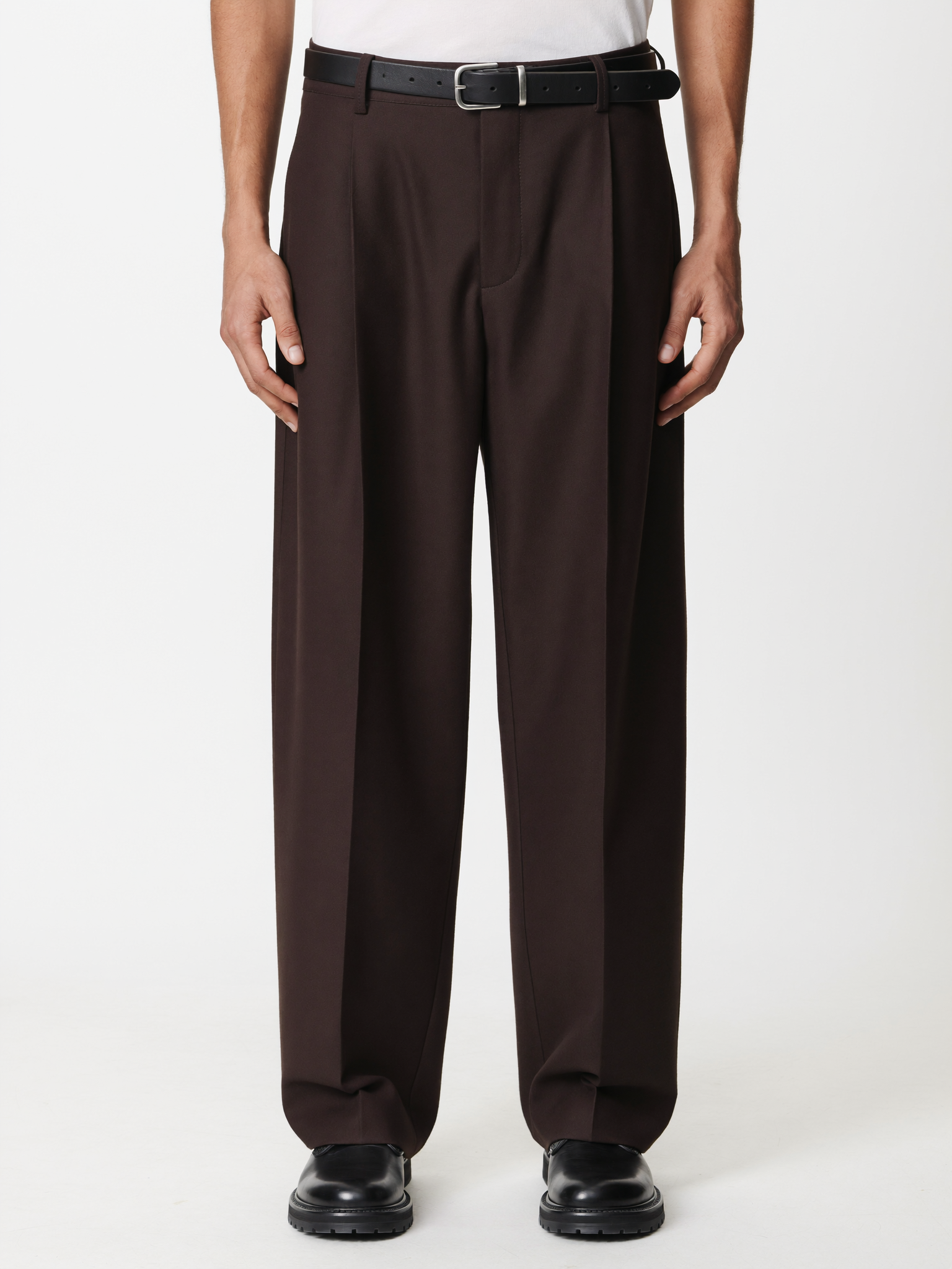 Brown Wide Fit Pleated Trousers