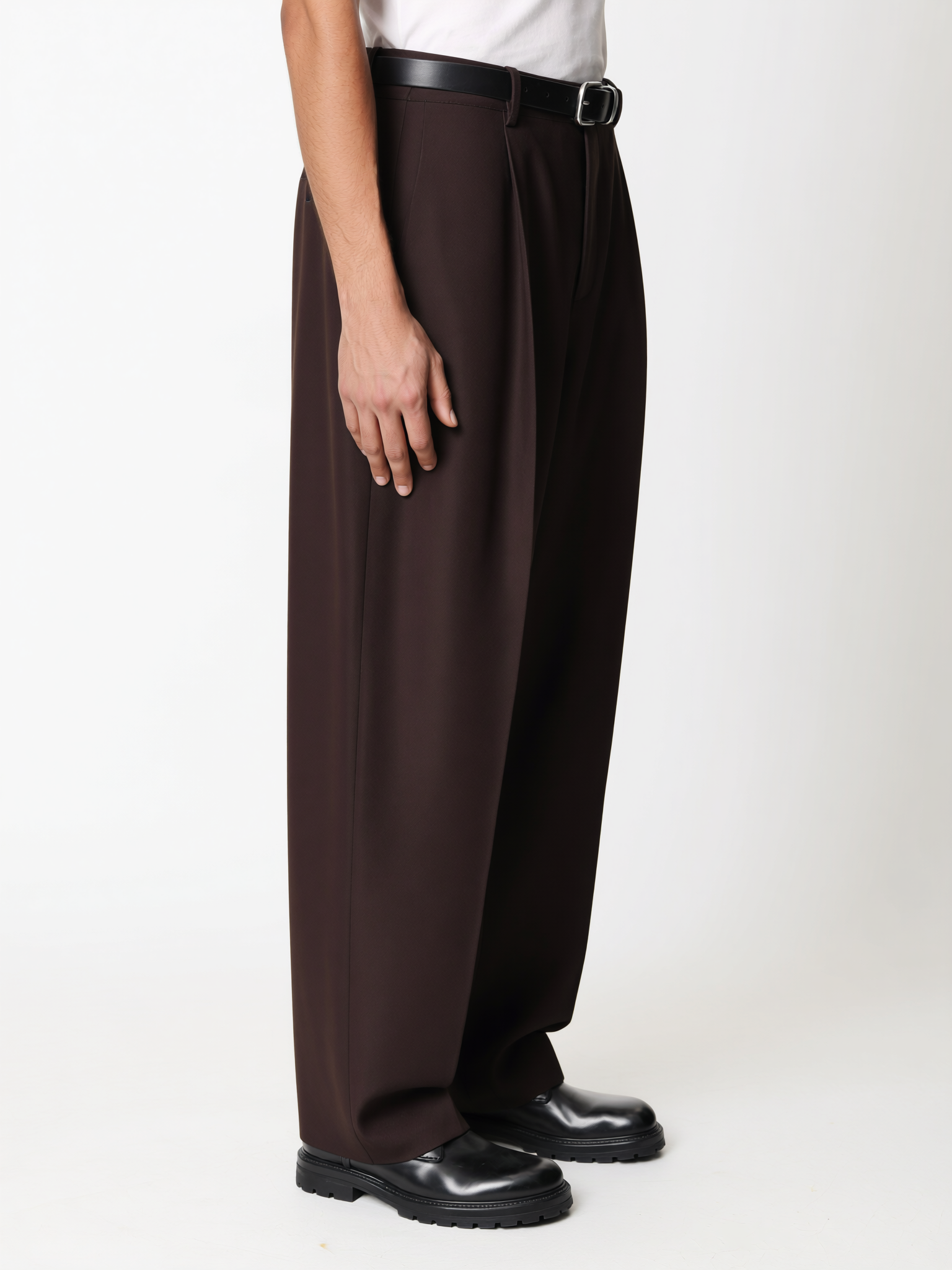Brown Wide Fit Pleated Trousers