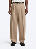 Biege Wide Fit Pleated Trousers