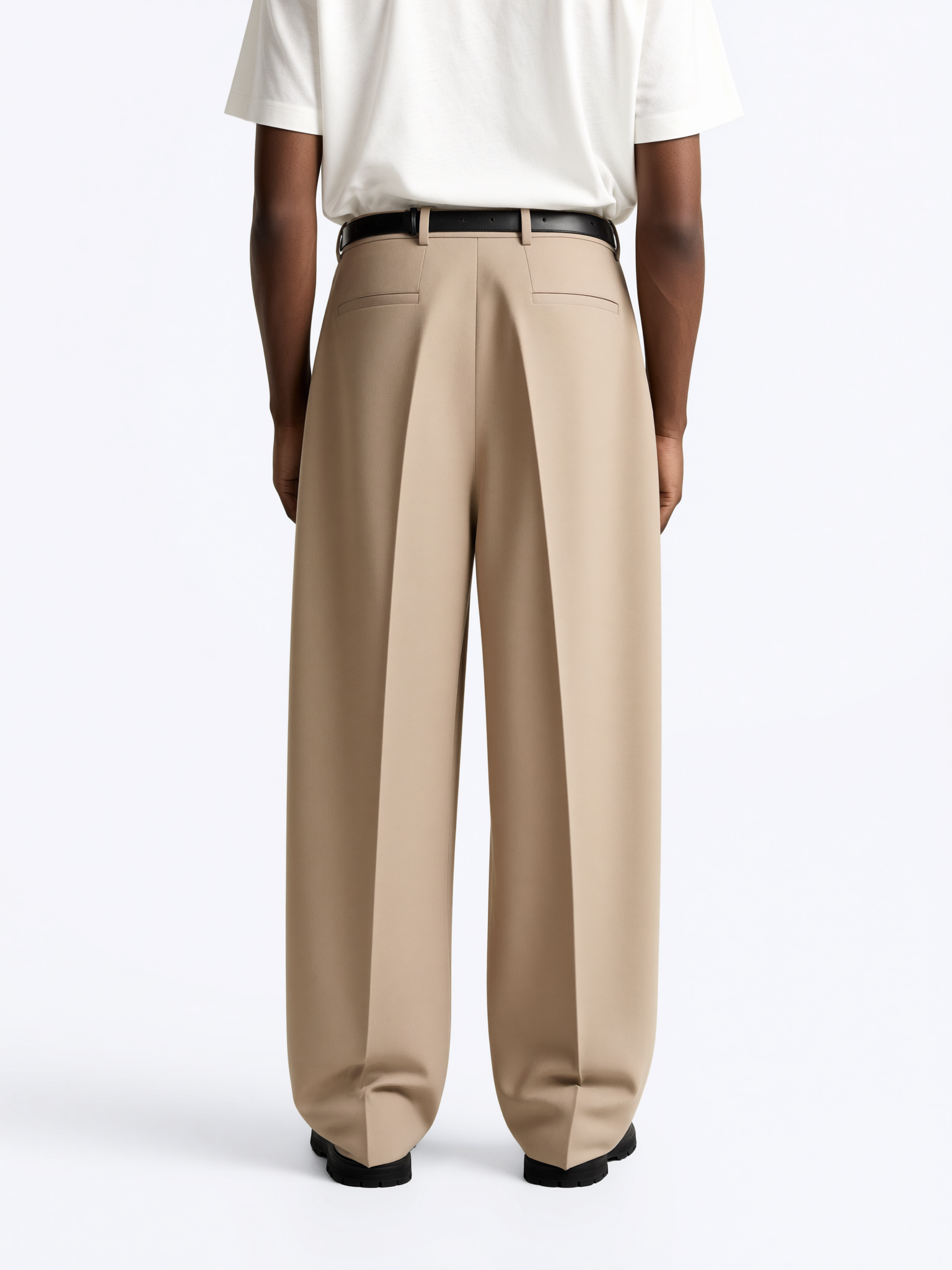 Biege Wide Fit Pleated Trousers
