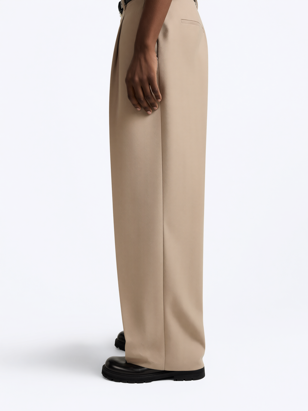 Biege Wide Fit Pleated Trousers