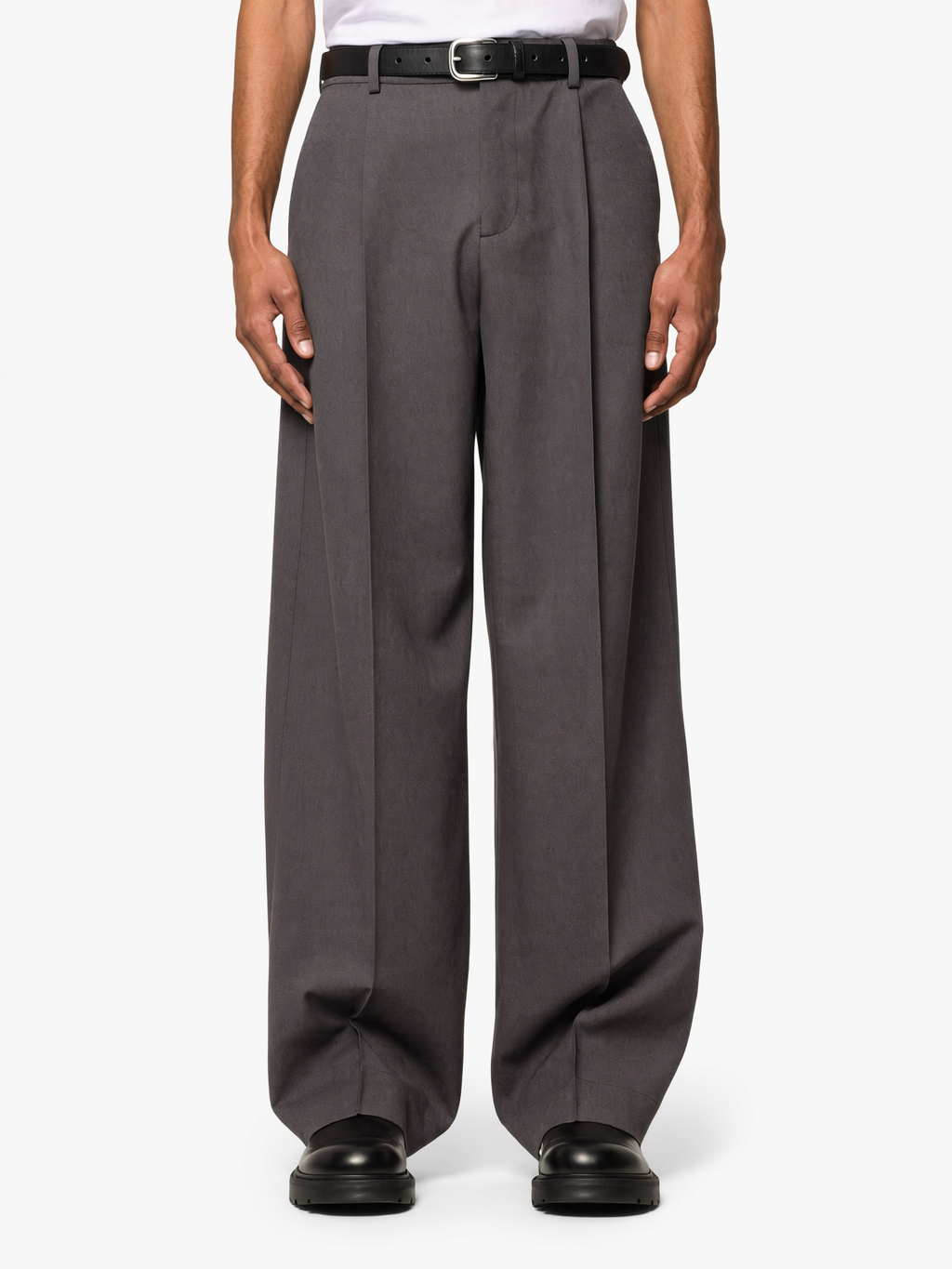 Grey Wide Fit Pleated Trousers