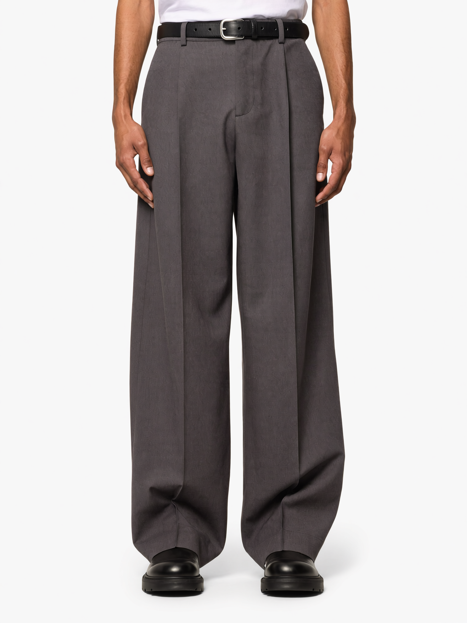 Grey Wide Fit Pleated Trousers