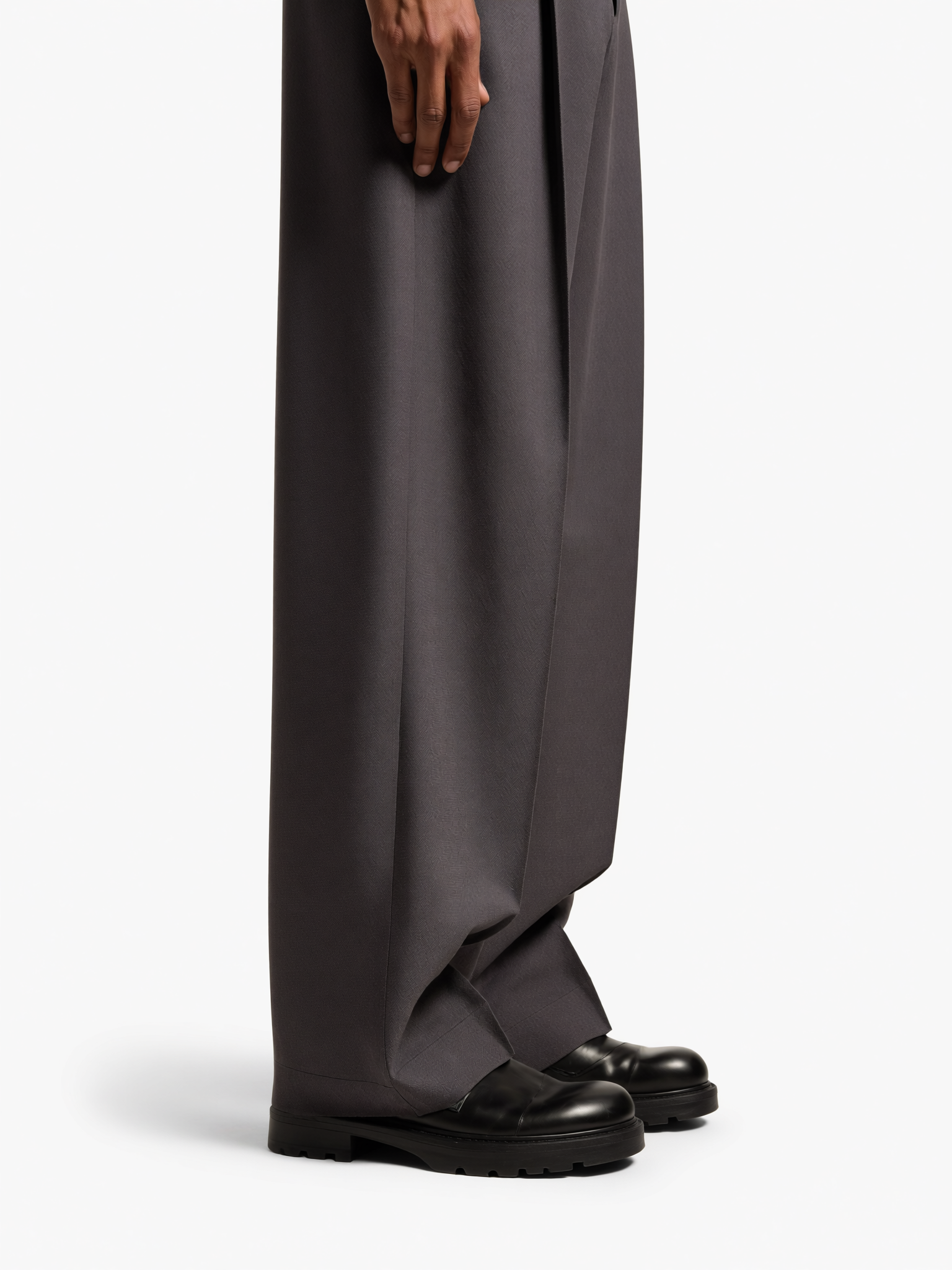 Grey Wide Fit Pleated Trousers