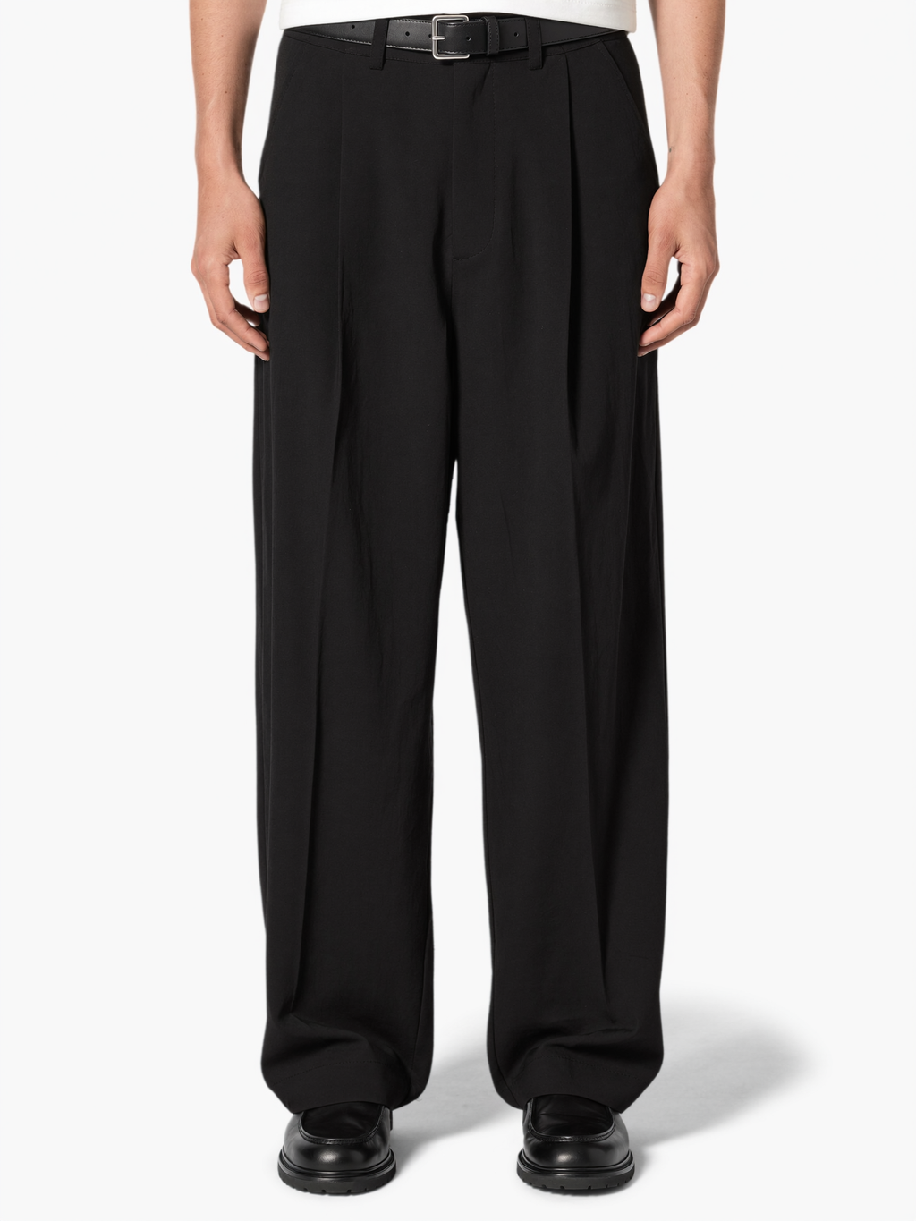 Black Wide Fit Pleated Trousers