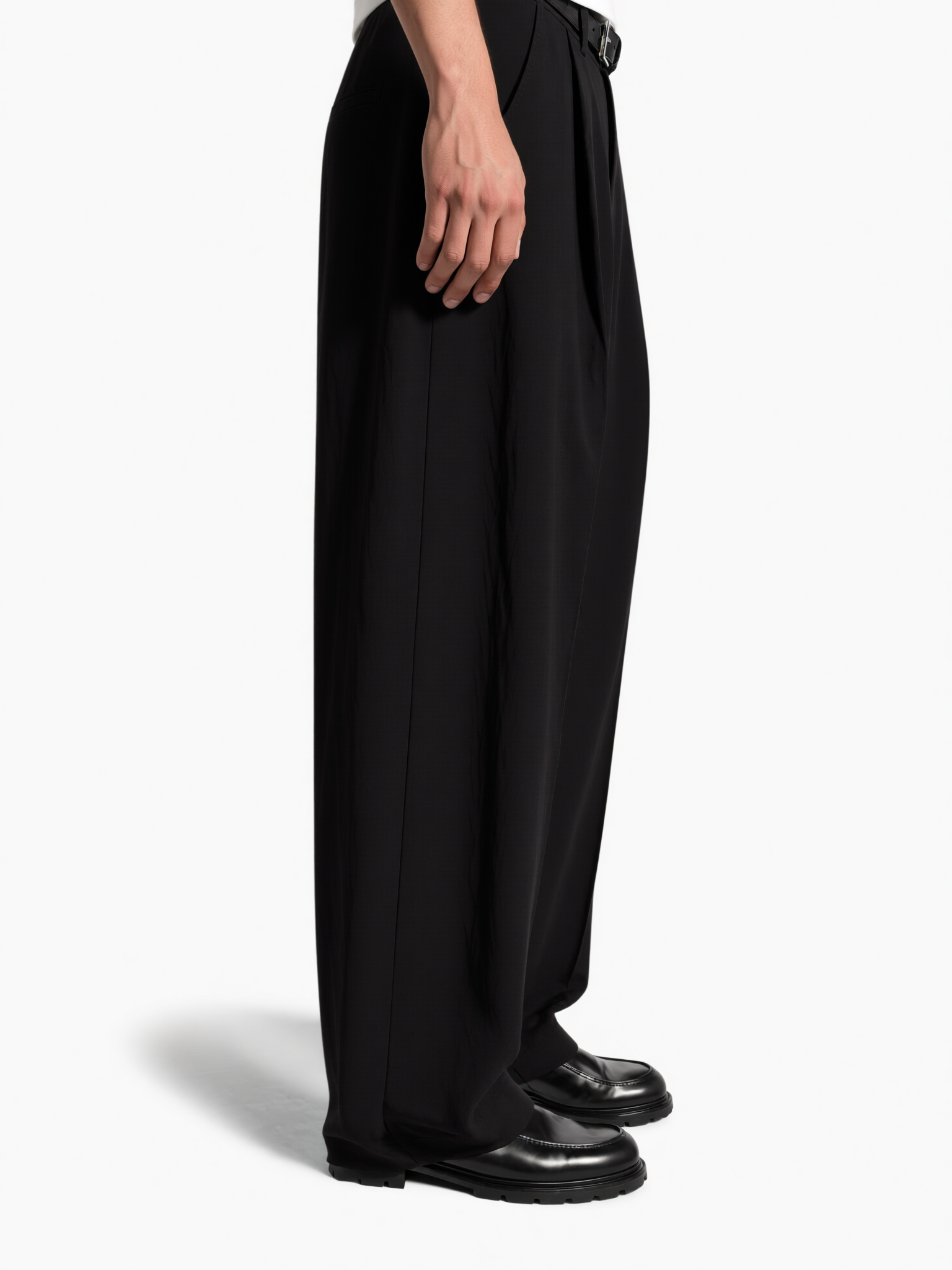 Black Wide Fit Pleated Trousers