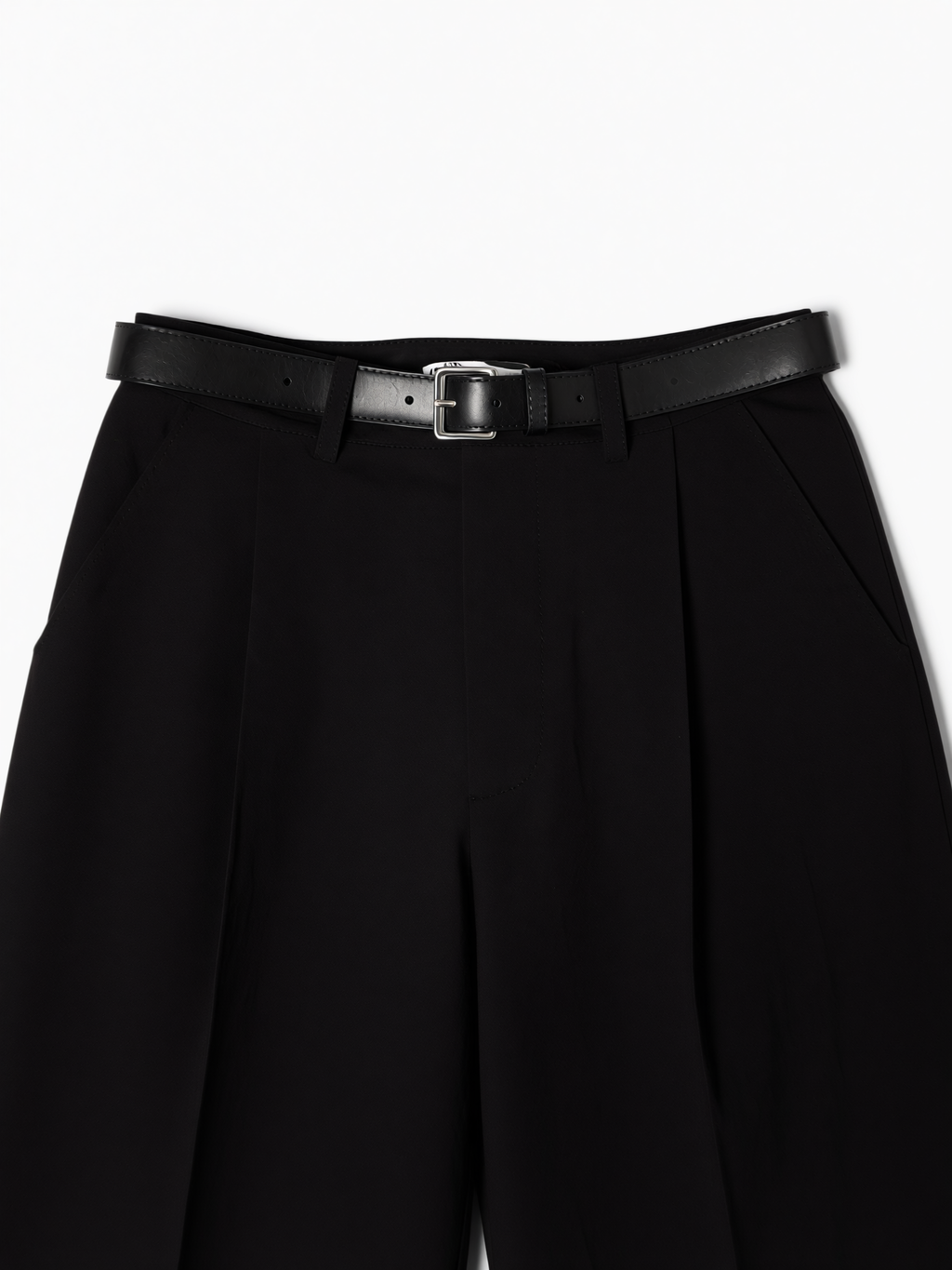Black Wide Fit Pleated Trousers